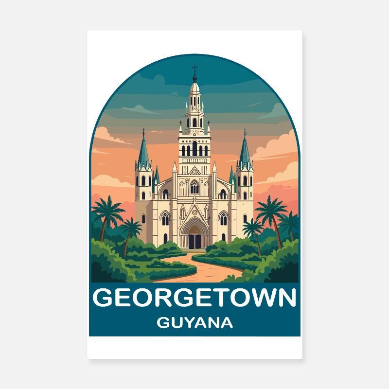 Affiche de voyage de la cathédrale vintage de Georgetown, Guyane Poster 20 x 30 cm