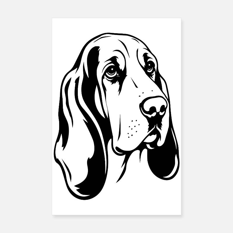 Basset_Hound Front View Cartoon Black Poster 8" x 12" (20x30 cm)