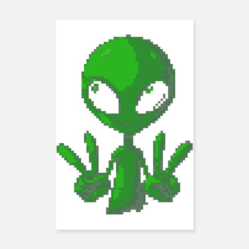 Pixel Green Alien Peace Sign Tee Poster 8" x 12" (20x30 cm)