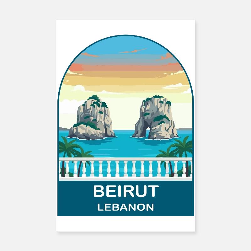 Affiche de voyage vintage de Beyrouth, Liban, Pigeon Rocks Poster 20 x 30 cm