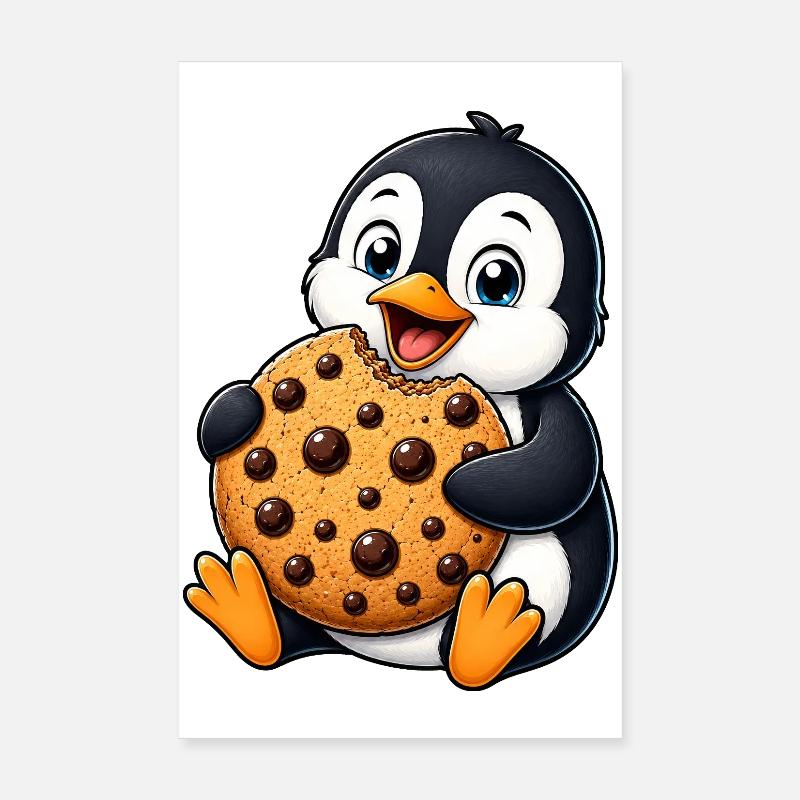 Dessins animés de biscuits pingouins mignons : Bon encas Poster 20 x 30 cm