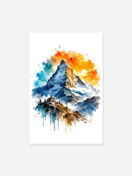 Matterhorn Aquarell Sonnenaufgang - Poster 20x30 cm - Weiß - Vorne