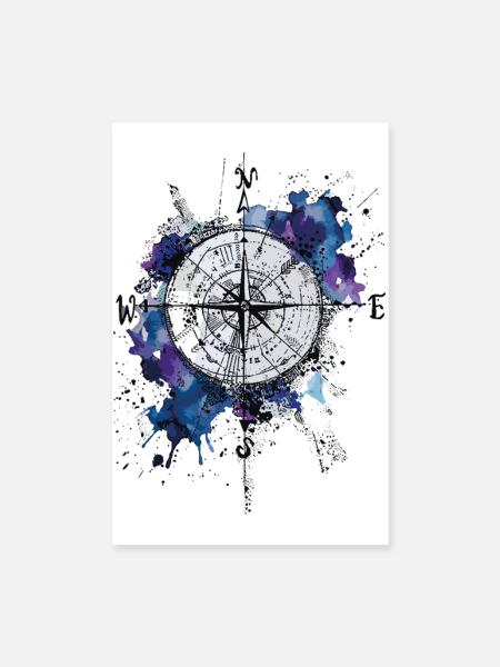Kompass Reise Abenteuer Navigation Entdecker Motiv - Poster 20x30 cm - Weiß - Vorne