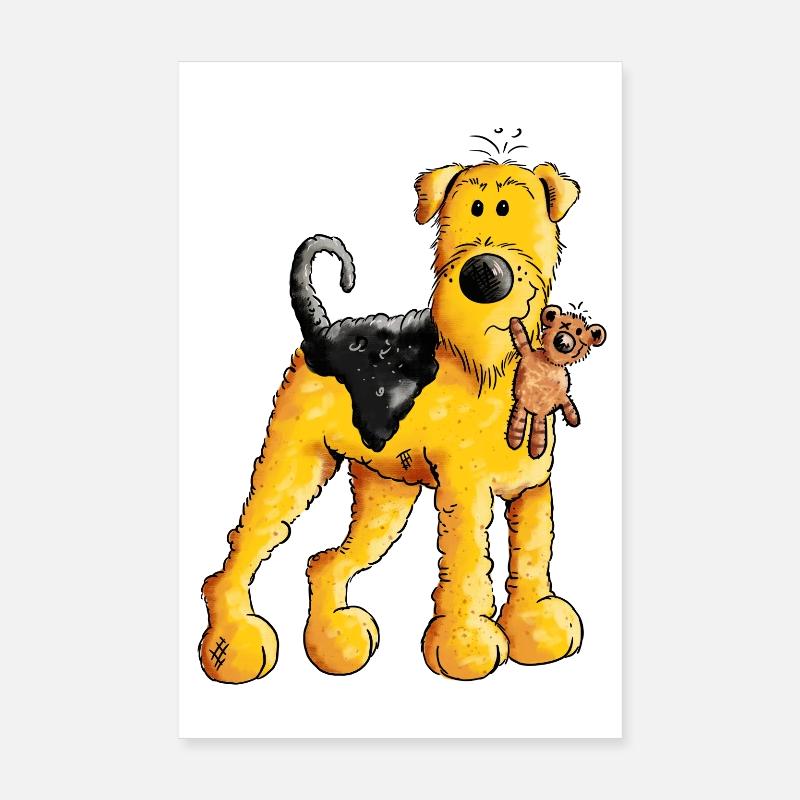 Lustiger Airedale Terrier mir Teddy - Poster 20x30 cm - Weiß