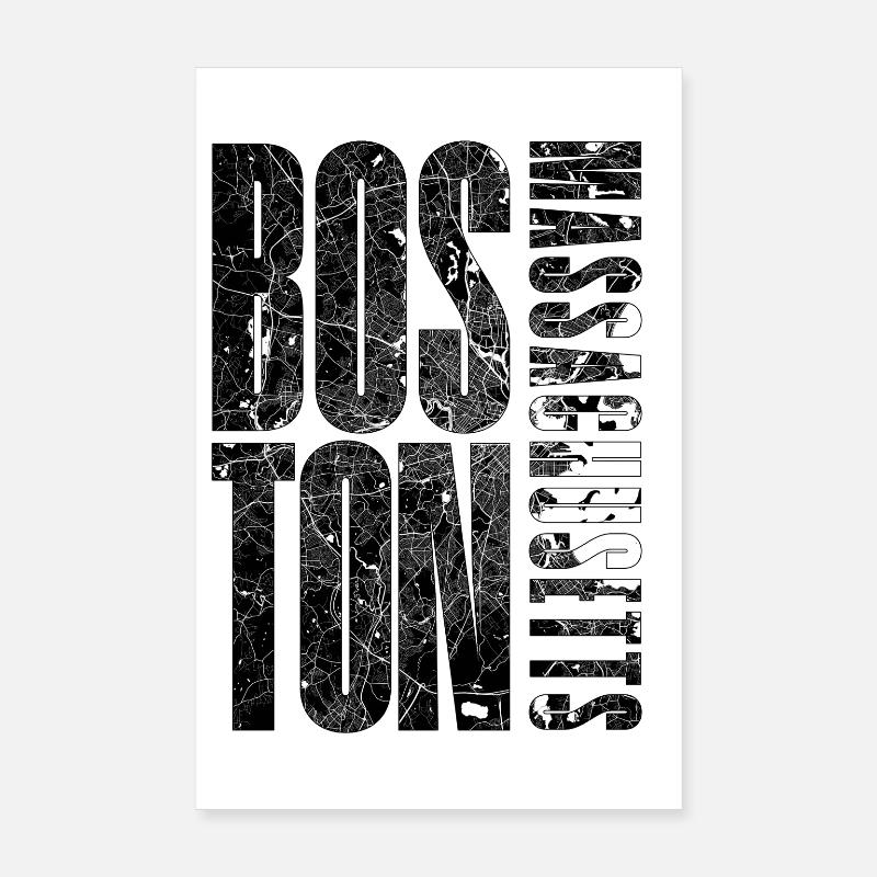 Boston Massachusetts Carte de la ville Conception typographique Poster 20 x 30 cm