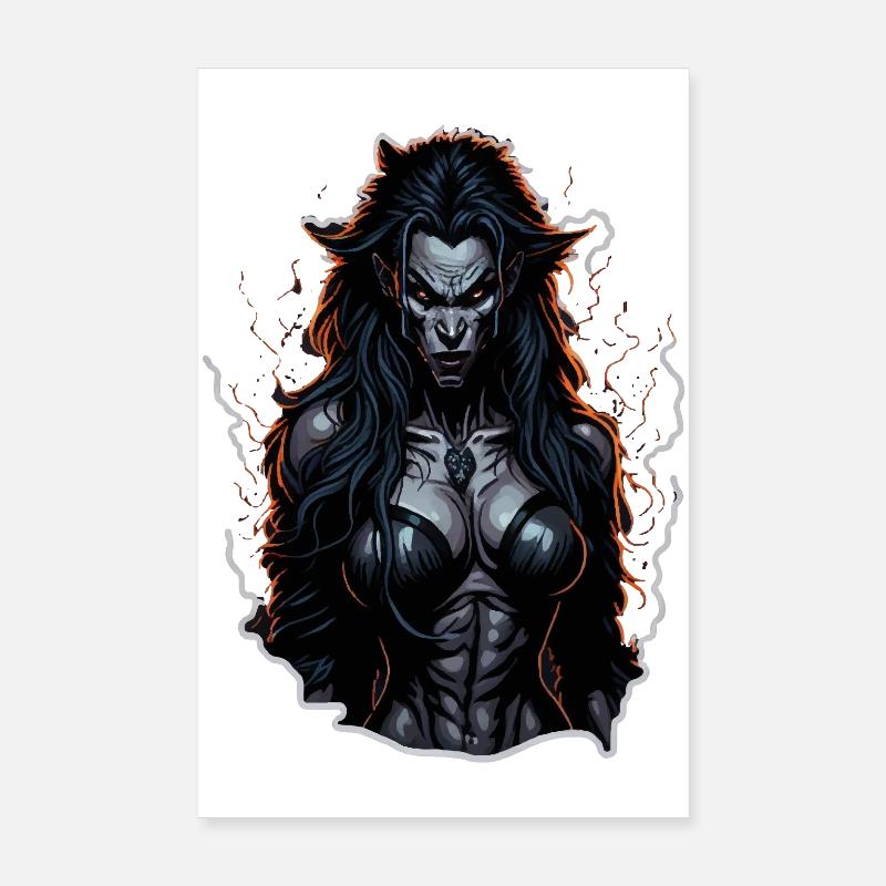 Werwolf Weibchen Dunkle Feuer-Aura Poster 20x30 cm
