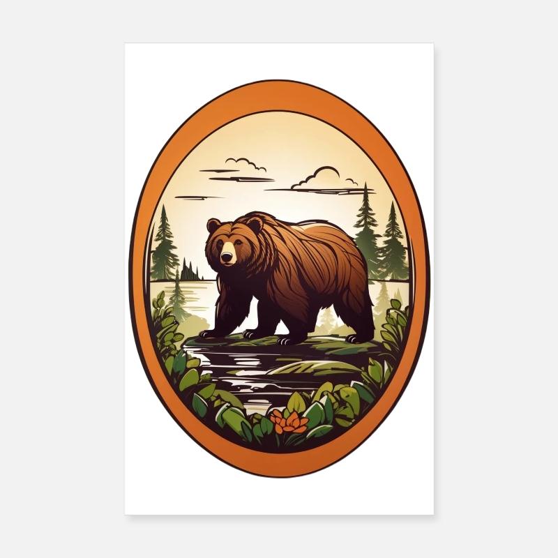 Waldbewohner Braunbär - Poster 20x30 cm - Weiß