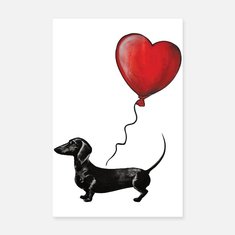 Herzballon Dackel Illustration Poster 20x30 cm