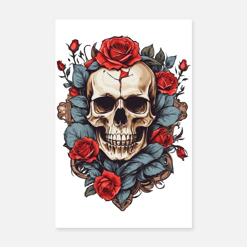 Crâne avec des roses Poster 20 x 30 cm