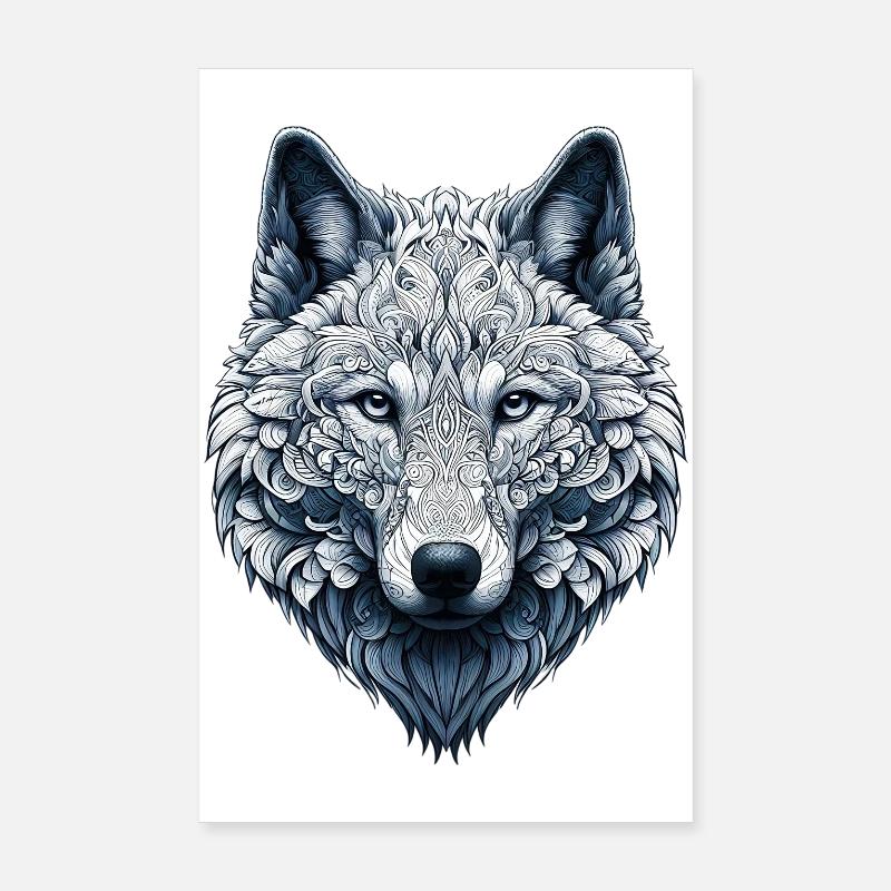 Wolf mit Mandalas verziert Poster 20x30 cm