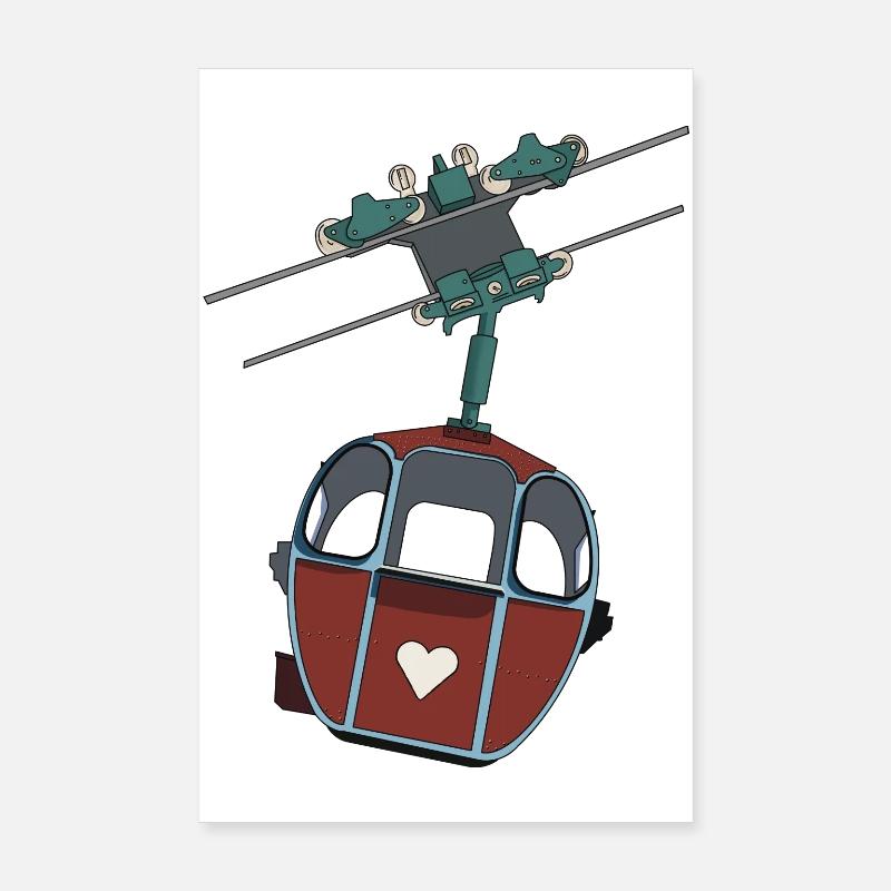 Cable Car Gondola - Red Heart - Poster 8" x 12" (20x30 cm) - white