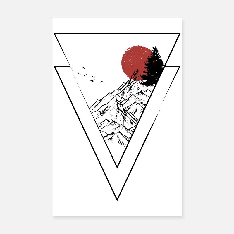 Red Sunset Summit Silhouette Poster 8" x 12" (20x30 cm)