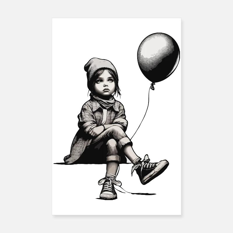 Mädchen mit Luftballon - Poster 20x30 cm - Weiß