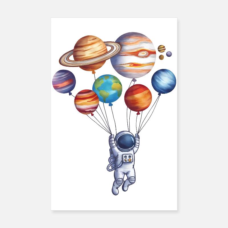 Astronaute explorant des planètes colorées Poster 20 x 30 cm