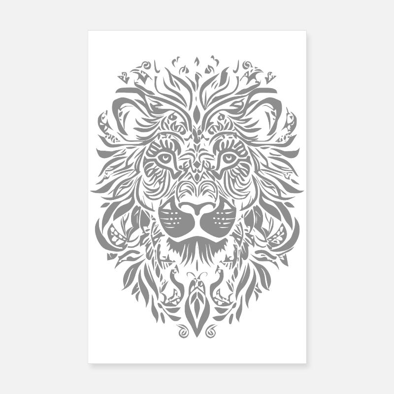 Lion Mandala Face Lion Head Floral Poster 8" x 12" (20x30 cm)