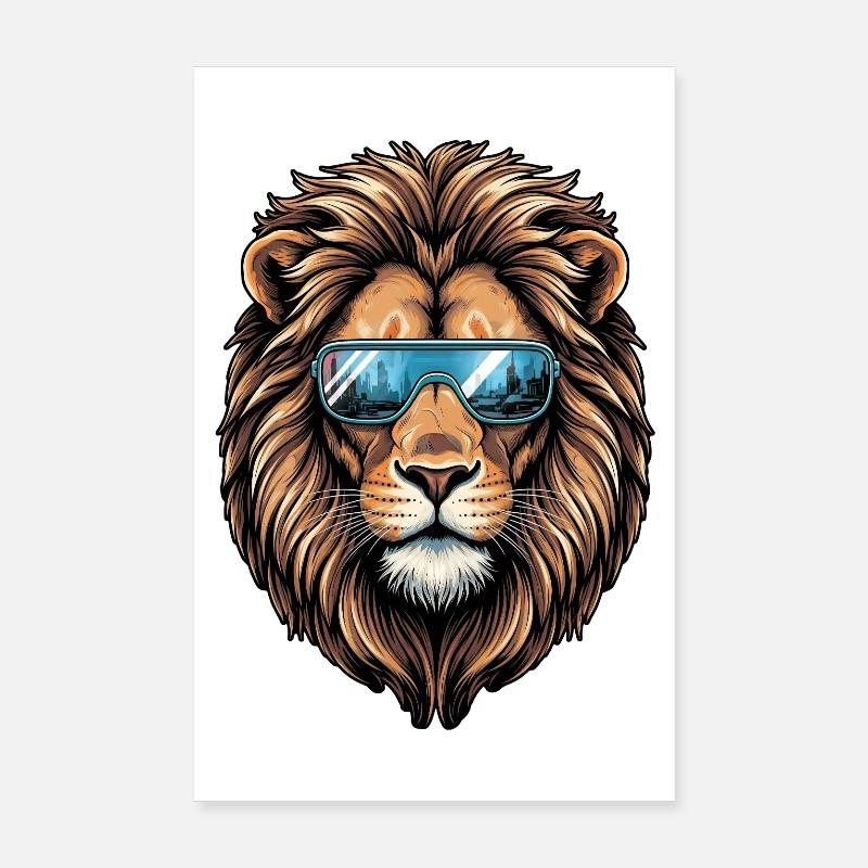 Lion avec lunettes de soleil Poster 20 x 30 cm