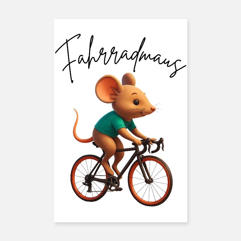 Fahrradmaus Maus auf Rennrad Geschenkidee - Poster 20x30 cm - Weiß