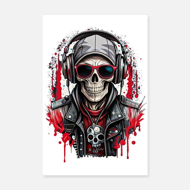 Skull headphones & skull rock goggles Poster 8" x 12" (20x30 cm)