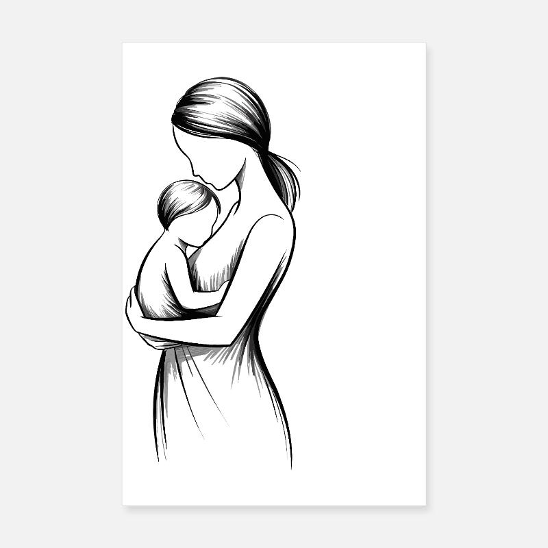 Schwarz-Weiß MutterKind Silhouette Poster 20x30 cm