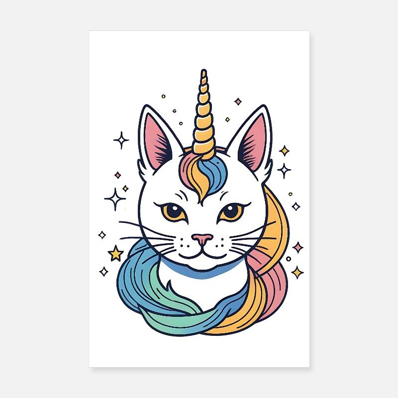 Chat Licorne Arc-en-Ciel Poster 20 x 30 cm