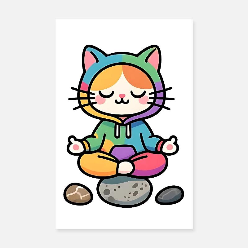 Meditative Rainbow Zen Cat Poster 8" x 12" (20x30 cm)