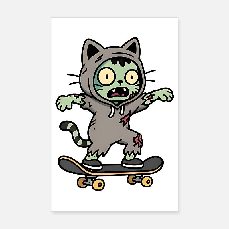 Zombie Katze auf Skate Poster 20x30 cm