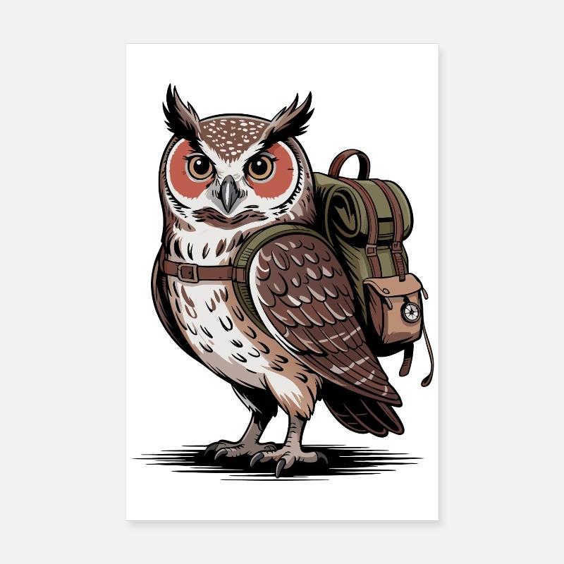 Eule mit Rucksack Poster 20x30 cm