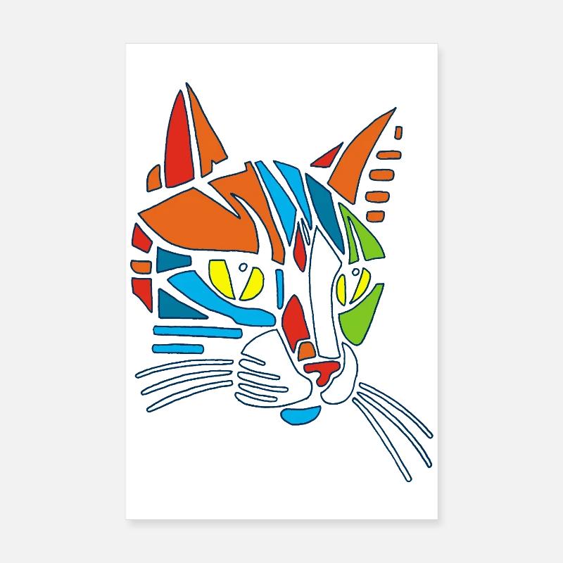 Tribal Mosaic Cat Poster 8" x 12" (20x30 cm)