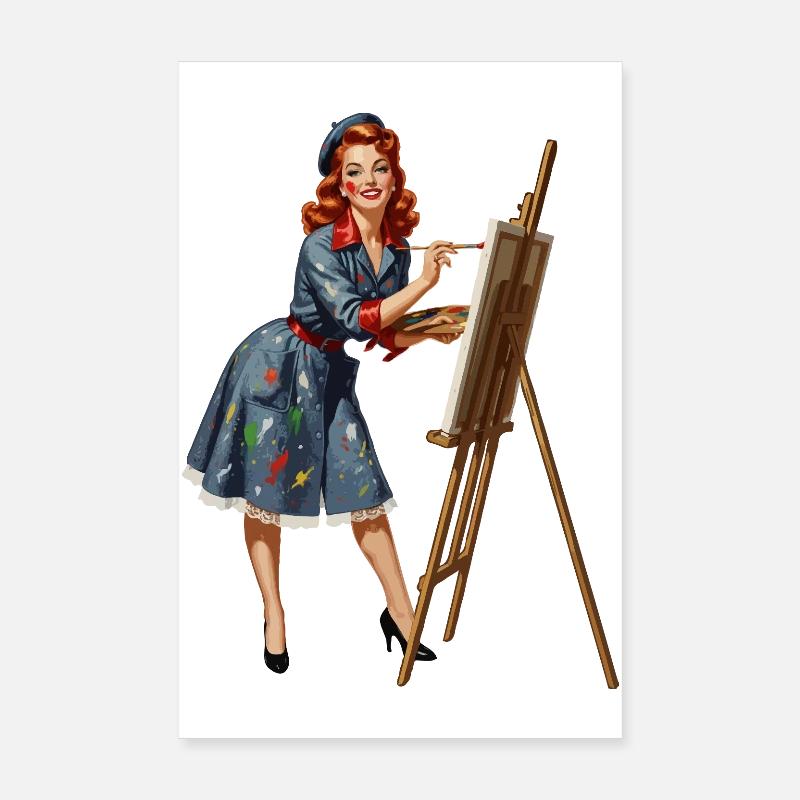 Retro-Pin-up-Malung auf Leinwand Poster 20x30 cm