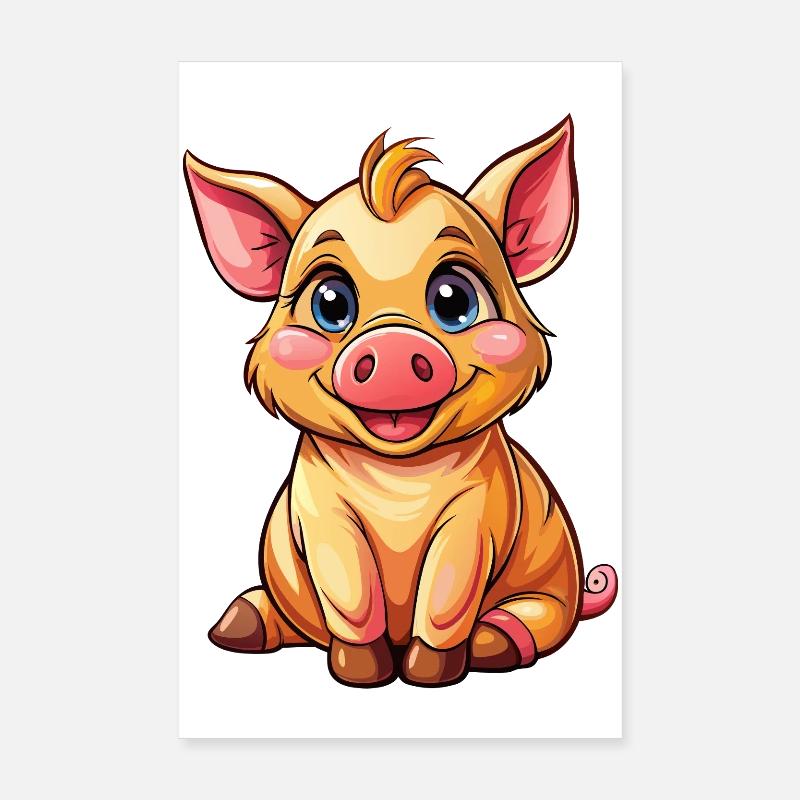 Cochon assis Poster 20 x 30 cm