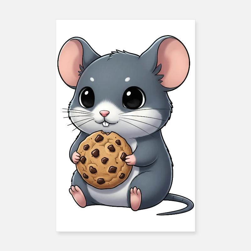 Souris mignonne avec biscuits Cookie Snacking dessin animé Poster 20 x 30 cm