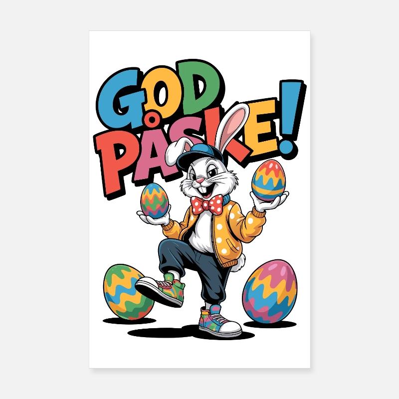 Osterhase mit bunten Eiern Poster 20x30 cm