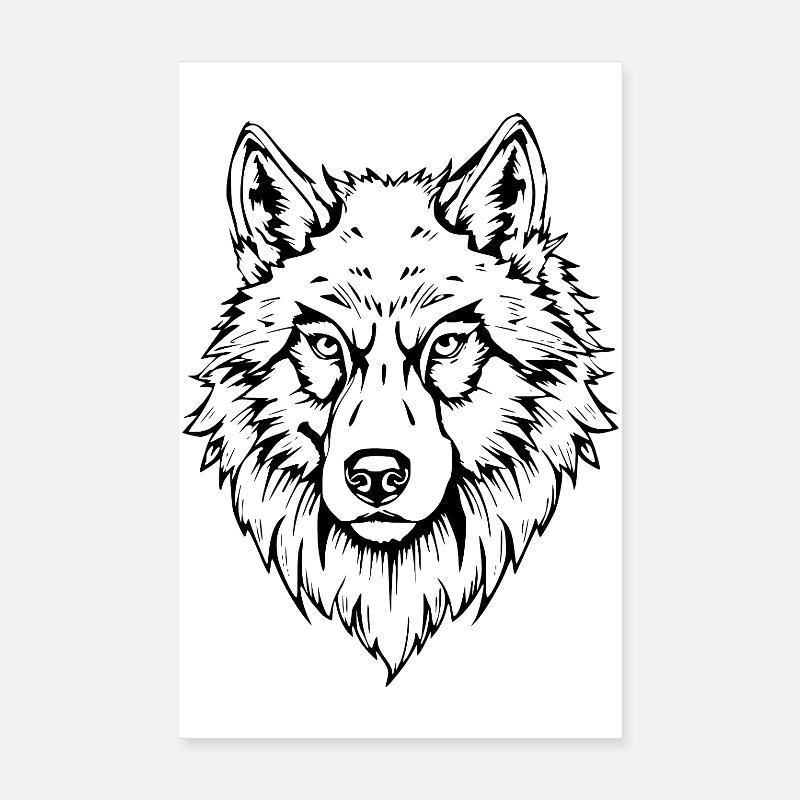 Tête de loup noir face Poster 20 x 30 cm