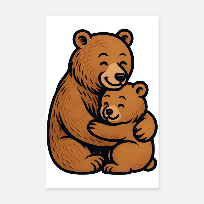 Brown Bears Hug Cuddly Drawing Poster 8" x 12" (20x30 cm)