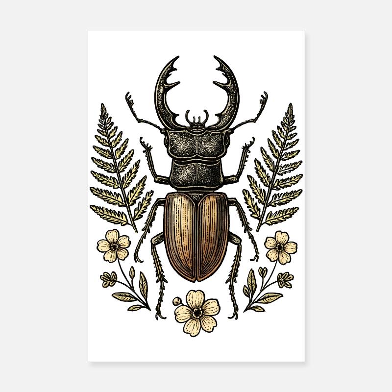 Bronze Insect in Leaf Wreath Poster 8" x 12" (20x30 cm)