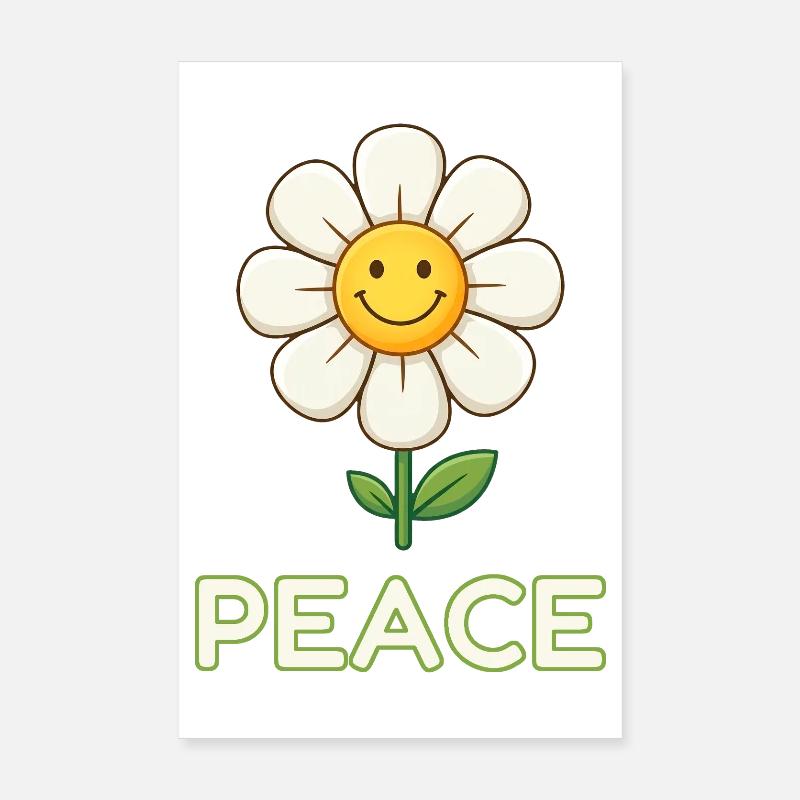 Anti-War Peace Flower - Retro Smiley Daisy Poster 8" x 12" (20x30 cm)