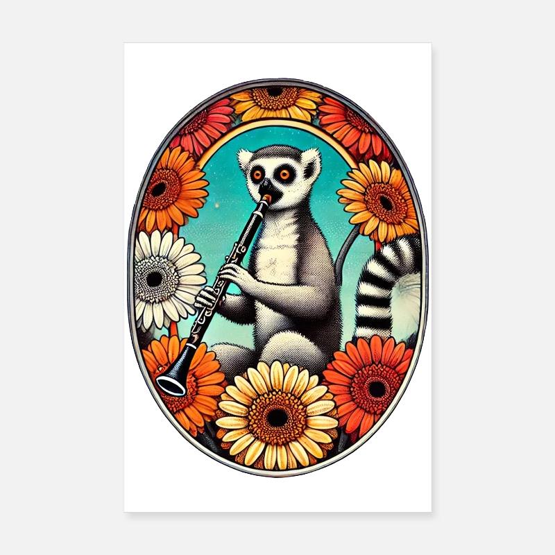 Lemur Serenade in Floral Circle Poster 8" x 12" (20x30 cm)