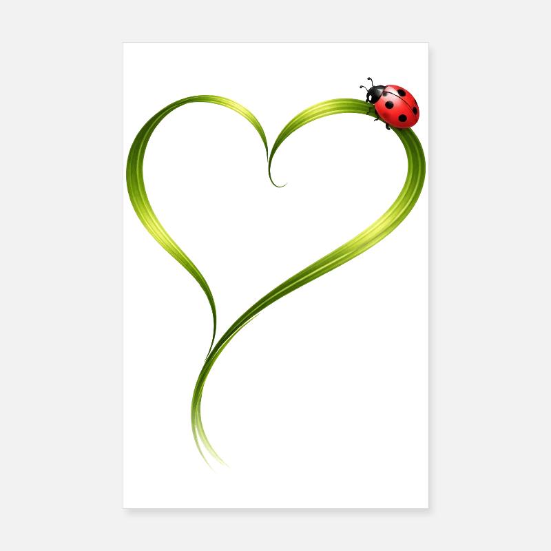 Marienkäfer auf Herz aus Grashalm  Poster 20x30 cm