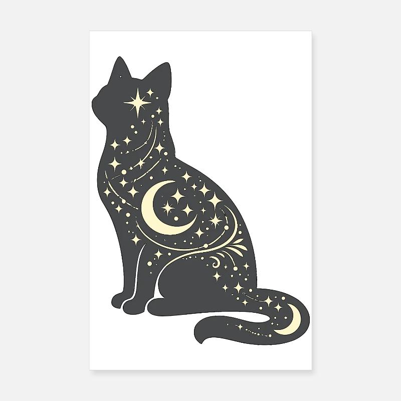 Silhouette du chat de l’étoile de lune Poster 20 x 30 cm