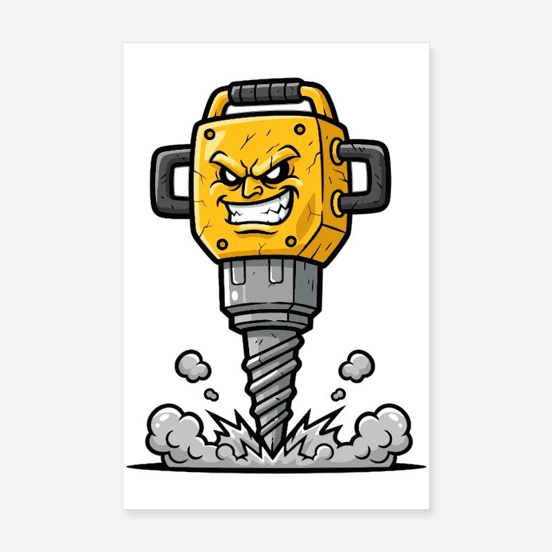 Dessin animé Drill en colère avec explosion Poster 20 x 30 cm