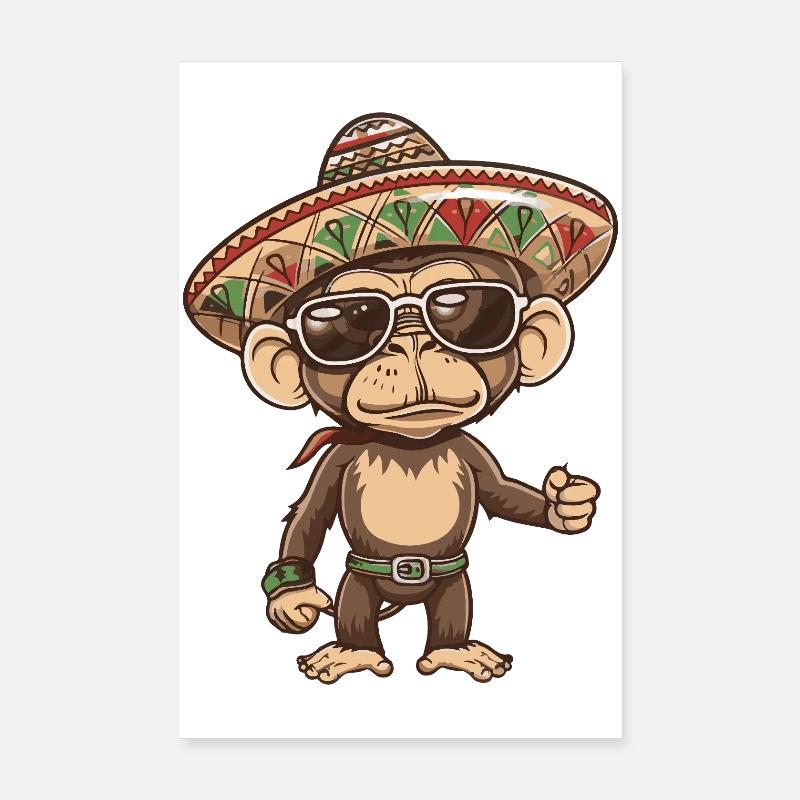 Monkey Comic Funny Sombrero Poster 8" x 12" (20x30 cm)