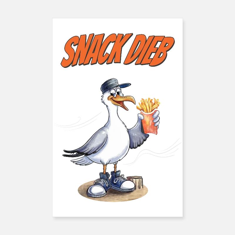 Snack Dieb Möwe Lustiger Pommes Spruch Poster 20x30 cm