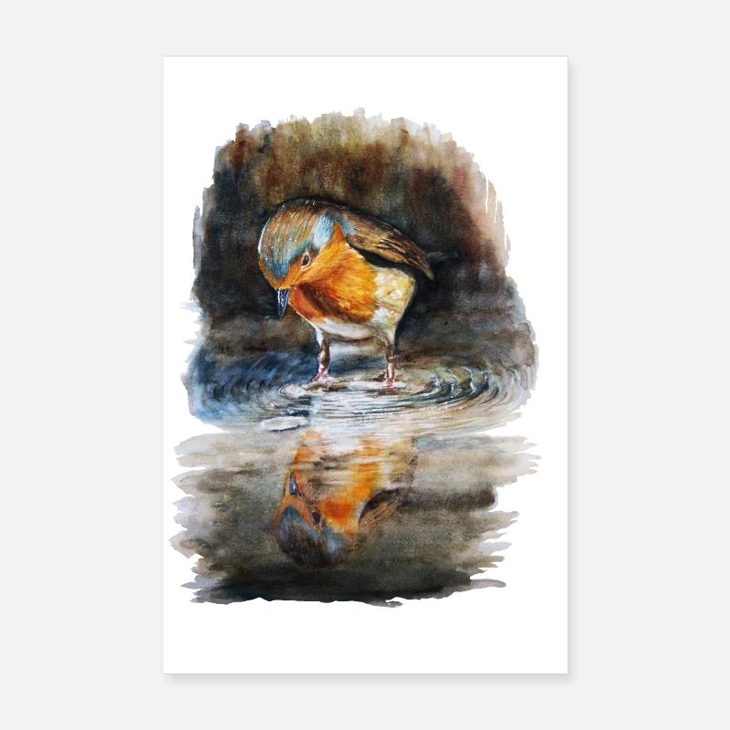 Rotkehlchen - Poster 20x30 cm - Weiß