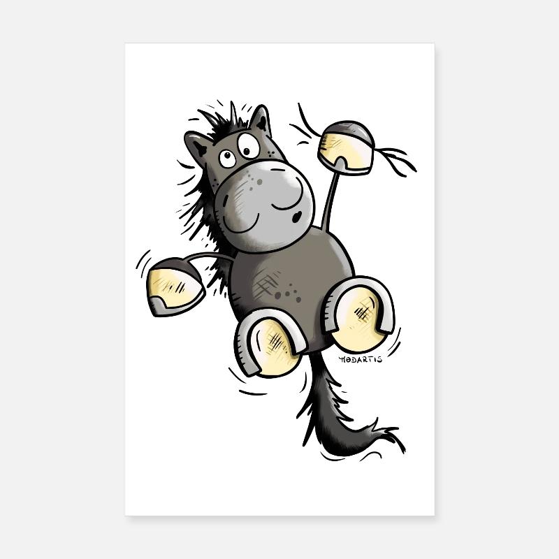 Cheval Noir - Poster 20 x 30 cm - blanc
