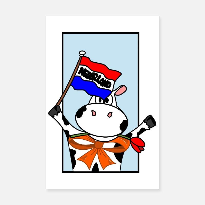 Vache avec drapeau néerlandais Poster 20 x 30 cm
