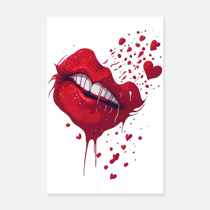 Lippenkuss mit Herzspritzer Poster 20x30 cm