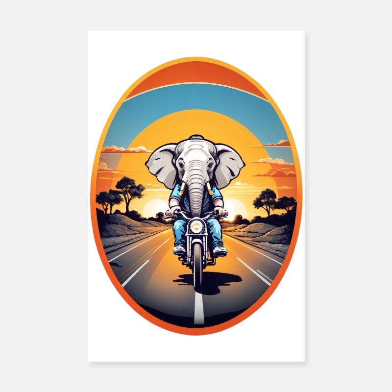 Eléphant à moto Poster 20 x 30 cm