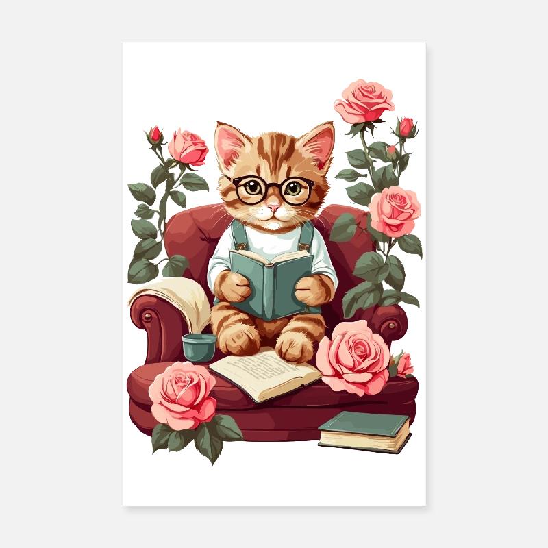 Chat intelligent mignon avec des lunettes de lecture Poster 20 x 30 cm