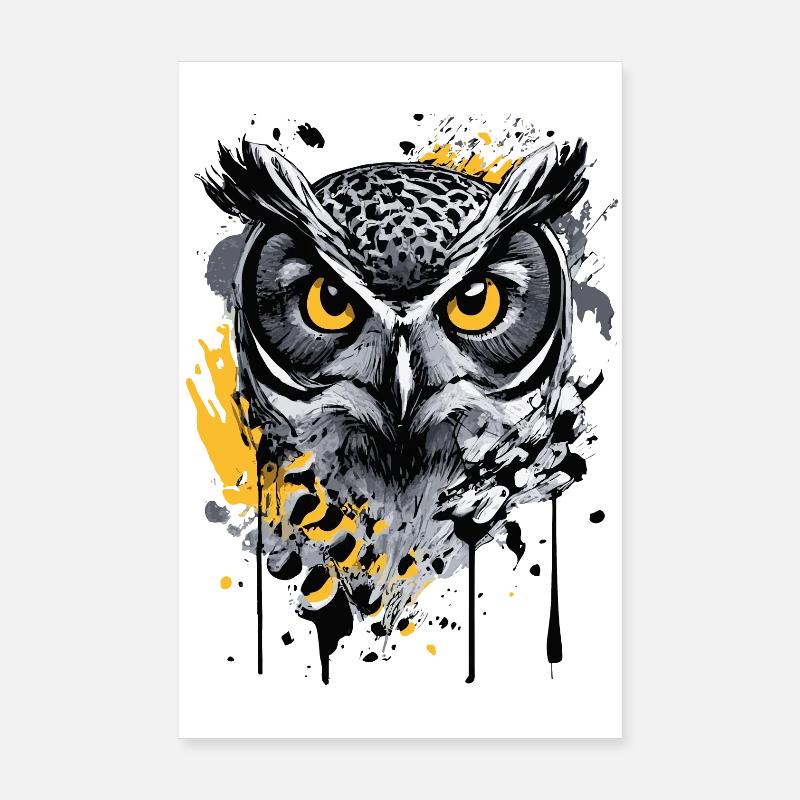 Eule Bunt - Nachteule - Schleiereule - Kauz - Poster 20x30 cm - Weiß