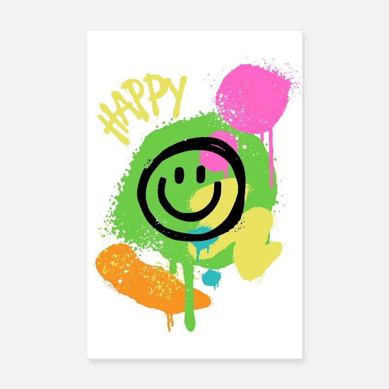 Graffiti Happy Smiley Éclaboussures de Couleur Poster 20 x 30 cm
